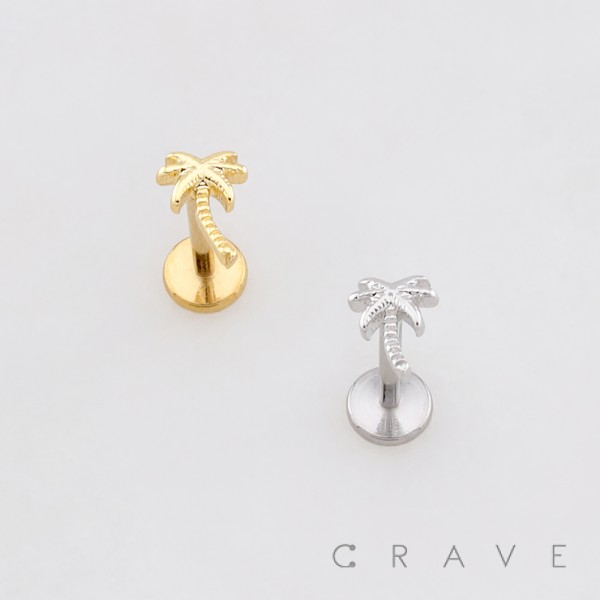 3D PALM TREE SUMMER DESERT PUSHIN (THREADLESS) 316L SURGICAL STEEL LABRET SET 3D PALM TREE SUMMER DESERT PUSHIN (THREADLESS) 316L SURGICAL STEEL LABRET SET